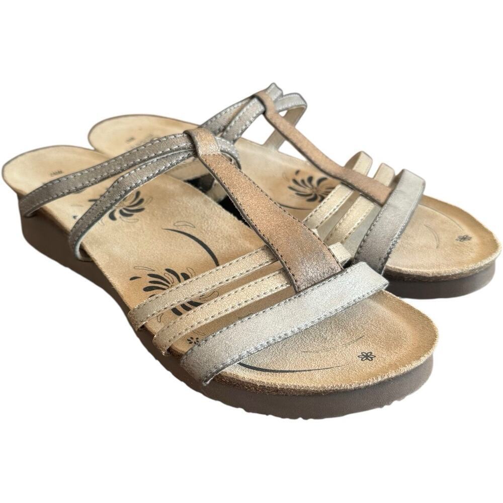 ABEO Caryse Leather Slide Strappy Wedge Neutral Footbed Sandals Beige Women's 7